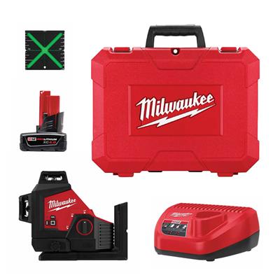 Milwaukee 3632-21 M12 12-Volt Lithium-Ion Cordless Green 360-Degree 3-Plane Laser Kit