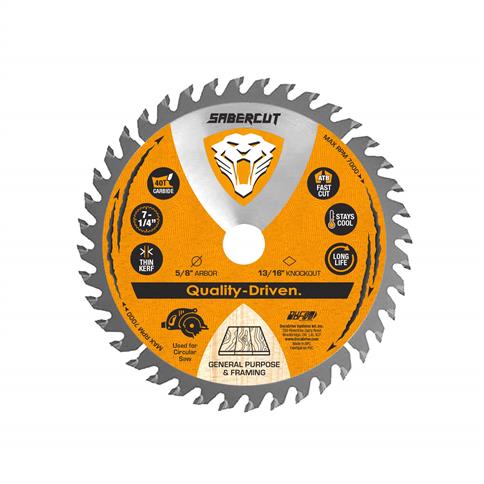 SABERCUT 7-1/4 in. x 40 Tooth Carbide Tipped Finish Trim Wood Cutting Saw Blade