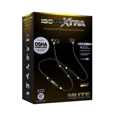 ISOtunes IT-02 XTRA Yellow Black 27 dB NRR Bluetooth Noise-Isolating Earbuds