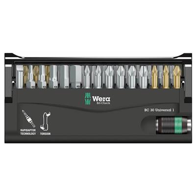 Wera 05056440001 Bit-Check 30 Universal 1 Rapidaptor Bit holder and Bit Set (30-Piece)