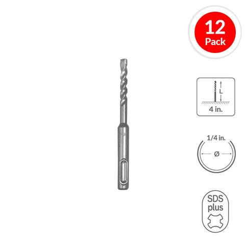 SABERCUT 1/4 in. x 4 in. SDS PLUS 3-Cutter Carbide Tip Concrete & Rebar Drill Bit (12-Pack)