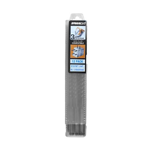 SABERCUT 3/16 in.x 8 in. SDS PLUS 3-Cutter Carbide Tip Concrete & Rebar Drill Bit (12-Pack)
