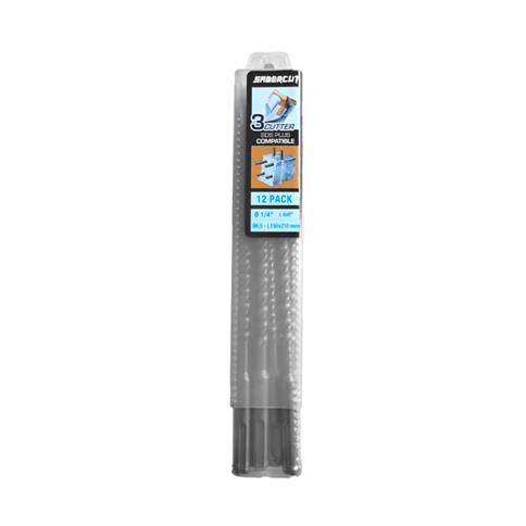 SABERCUT 1/4 in. x 8 in. SDS PLUS 3-Cutter Carbide Tip Concrete & Rebar Drill Bit (12-Pack)