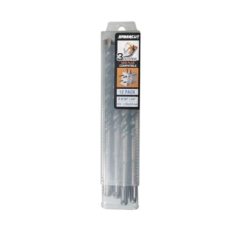 SABERCUT 9/16 in. x 8 in. SDS PLUS 3-Cutter Carbide Tip Concrete & Rebar Drill Bit (12-Pack)