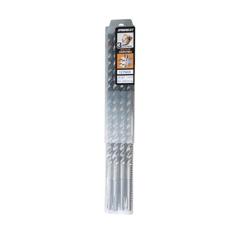 SABERCUT 1/2 in. x 12 in. SDS PLUS 3-Cutter Carbide Tip Concrete & Rebar Drill Bit (12-Pack)