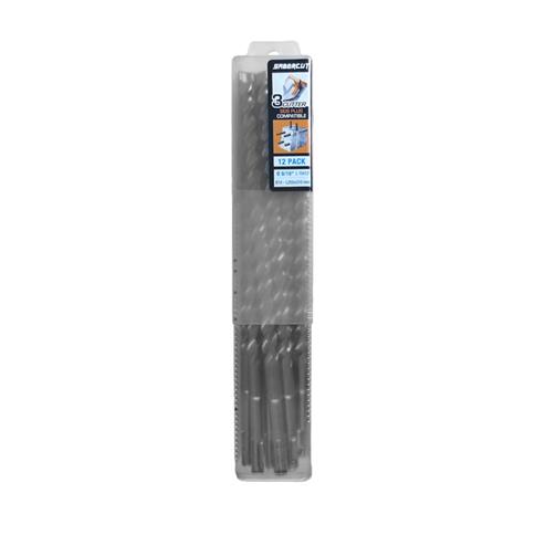 SABERCUT 9/16 in. x 12 in. SDS PLUS 3-Cutter Carbide Tip Concrete & Rebar Drill Bit (12-Pack)