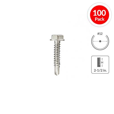 H Paulin 232-090 #12 x 2-1/2 in. Zinc Plated Hex Washer Head Self-Drilling Tek Screw (100-Pack)