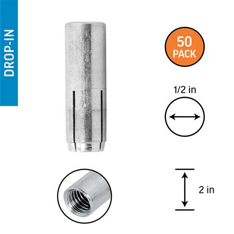 DuraDrive 1/2 in.  Smooth Drop-in Internally Threaded Anchor (50-Pack)