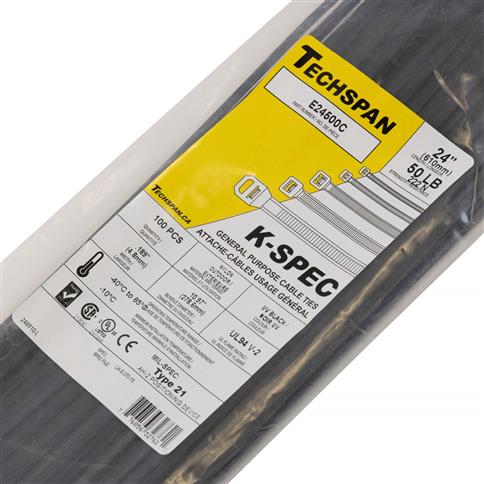 E24500C 24 in. 50 lb. UV Black General Purpose Cable Ties (100-Pack)
