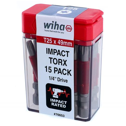 Wiha 76653 T25 x 49 mm TORX Drive Terminator Impact Power Bit (15-Pack)