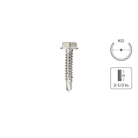 H Paulin B232-090 #12 x 2-1/2in. Zinc Plated Hex Washer Head Self-Drilling Tek Screw