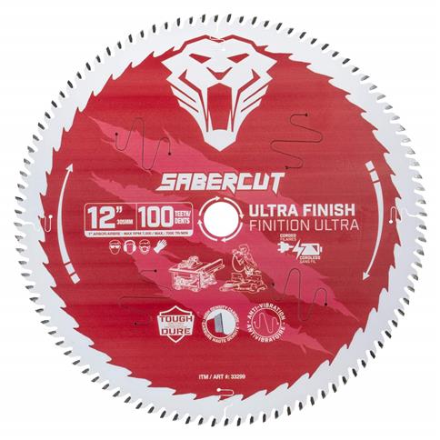 SABERCUT RED LABEL MITRE SAW BLADE, FINE, 12" X 1" X 100T