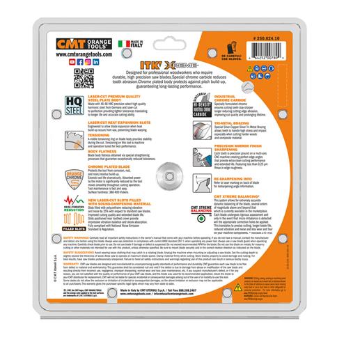 CMT 250.024.10 ITK WOOD SAW BLADE 10" X 24T