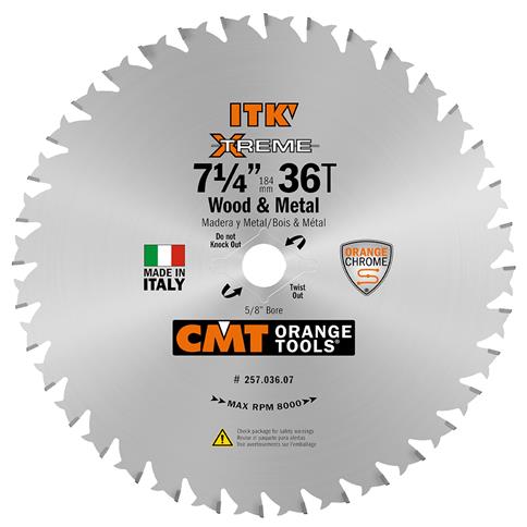 CMT 257.036.07 ITK WOOD/METAL SAW BLADE 7-1/4" X 36T