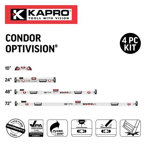 Kapro 10" Optivision Torpedo Condor Box Level 24", 48", 72" 4-Piece Set