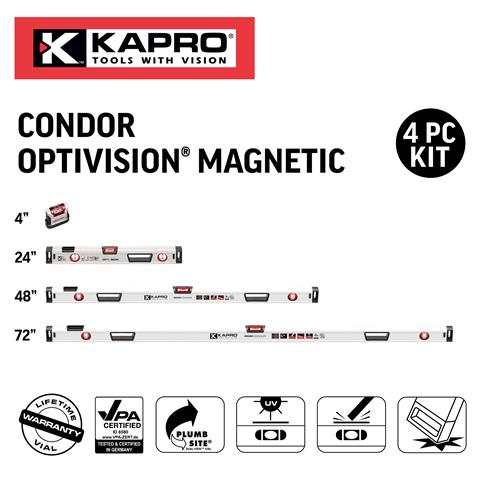 Kapro 4" Optivision Pocket Condor Magnetic Box Level 4-Piece Set