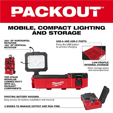 Milwaukee 2356-20 M12 Packout Flood Light/USB Charger 1400 Lumens