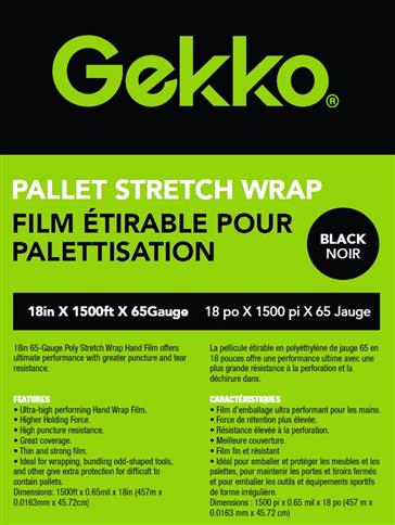 Gekko 18 In. 65-Gauge 1500ft Poly Black Stretch Shrink Wrap – Hand Film