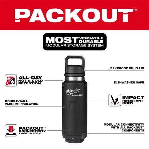 MILWAUKEE 48-22-8397B PACKOUT™ 36oz Insulated Bottle with Chug Lid
