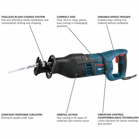 BOSCH RS428 1-1/8" Reciprocating Saw - 14 Amp w/ Vibration Control 